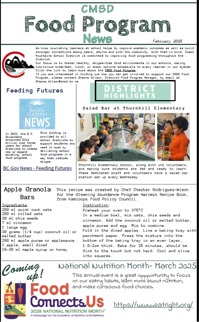 CMSD Food Program Monthly Newsletter